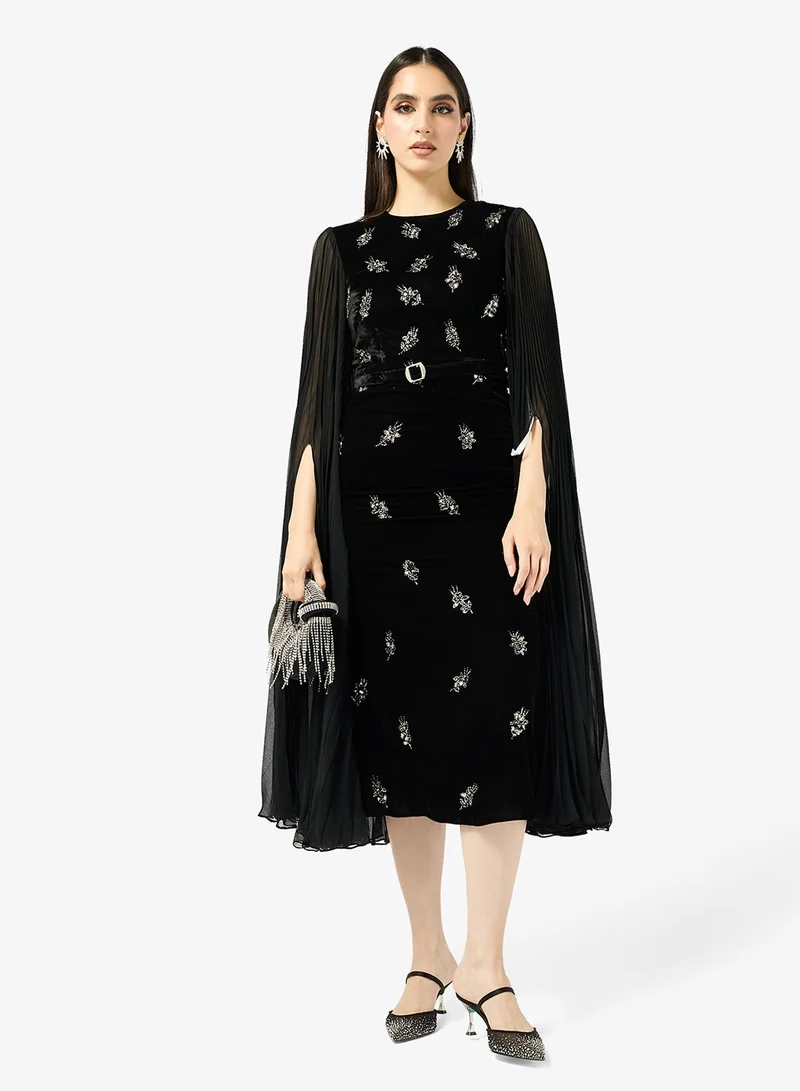 Frock And Frill  Cape Sleeve Boat Neck Midi Dress for Women | Best Price UAE